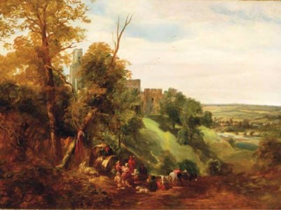 A gypsy encampment by a hilltop fortress