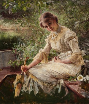 A Young Woman, Marie Triepcke, Sitting in a Boat (En ung pige, Marie Triepcke, siddende i en båd)