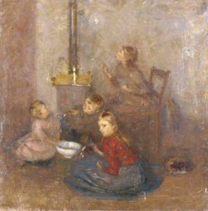 The daughters of the artist blowing bubbles