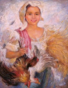 Girl with roosters