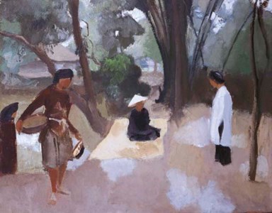 People resting in the woods