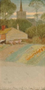 Cart by a house; Farm and church; House in the trees; and Canal with Barge