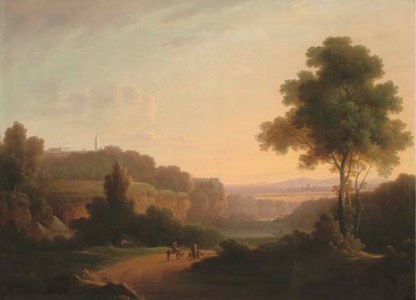 An Italian landscape with a monastery
