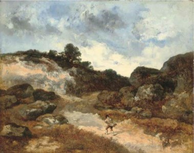 Avant l'orage, personnage sur le chemin rocheux de Jean-de-Paris
