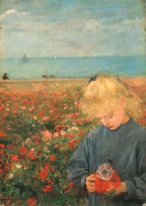 Fillette dans un champ de coquelicots