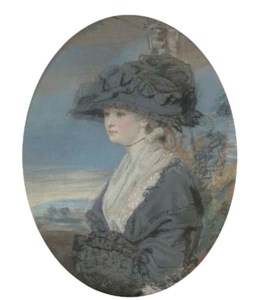 Portrait of a Lady, traditionally identified as the artist's wife, half-length, in a black dress and large hat