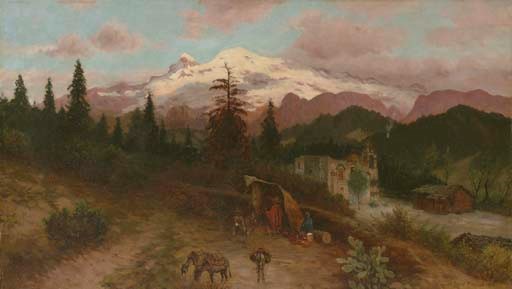 Campesinos a las afueras de una iglesia al pie del Ixtlazihuatl