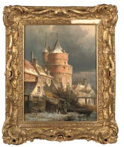 A castle tower in a frozen winter landscape