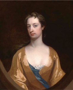 Portrait of Mrs Dunbar, half-length, in a yellow gown, feigned half oval