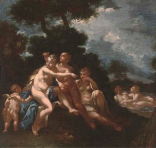 Diana and her nymphs with Cupid