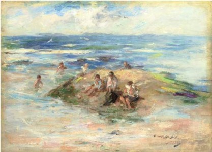 Boys bathing at Machrihanish