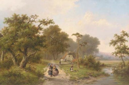 Elegant ladies strolling in the country