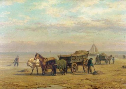 Shellfishers on the beach