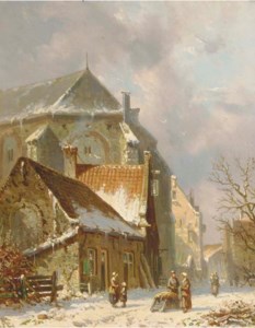 Villagers in a snowcovered street