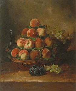 Peaches and grapes in a basket