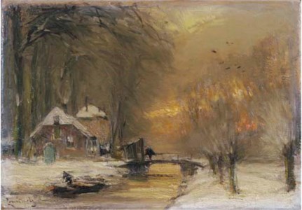 A farm by a stream in winter