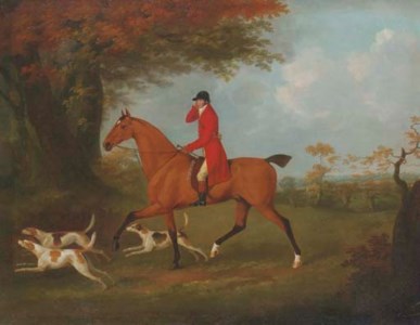 A Huntsman and Hounds outside a Wood