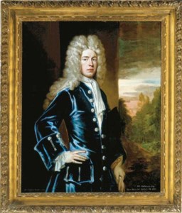 Portrait of William Whitmore, Esq., three-quarter-length, in a blue coat with a landscape beyond