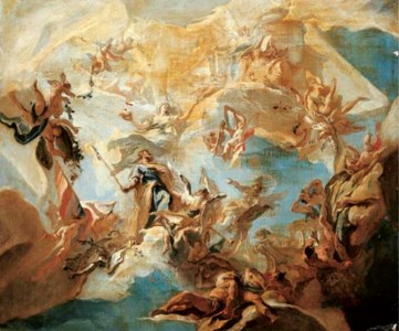 A bozzetto for a ceiling: Merit crowned by Nobility