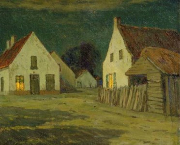 Farmhouses under moonlight
