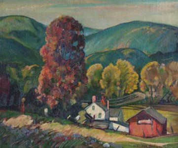 A valley landscape with a farmhouse