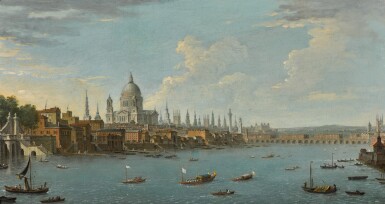 London, a view from the River Thames, with St Paul's Cathedral
