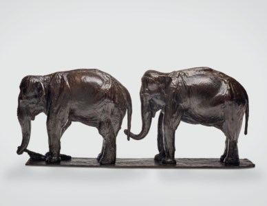 Deux éléphants, l'un derrière l'autre