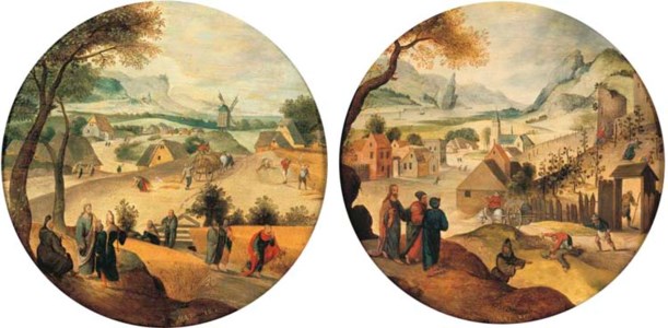 August: An extensive landscape with Jesus telling the Parable of the Corn-pickers; and October: An extensive landscape with Jesus telling the Parable of the Grape Harvesters