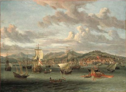 Dutch shipping off the Bay of Smyrna with a state barge