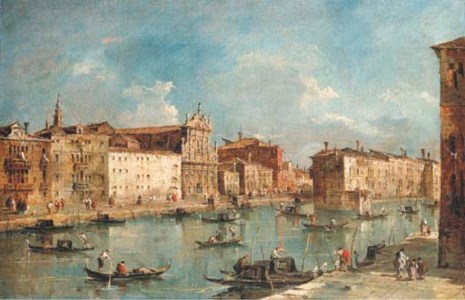 Francesco Guardi, THE GRAND CANAL, VENICE, WITH THE CHURCH OF THE SCALZI AND THE RIO DI SPAGNA, FROM THE FONDAMENTA OF S. SIMONE PICCOLO