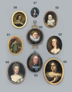 A young lady in white dress with frilled border, clasping a gold and blue embroidered cloak to her chest fastened with a gold chain, her fair hair dressed in curls