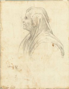 Head of a woman in profile to the left ( recto ); A study for a wall decoration ( verso )