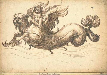 A putto riding on the back of a sea-monster