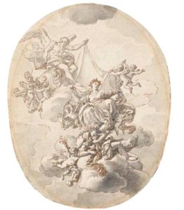 Time discovering Innocence and a man with a fishing net, two putti writing in a book on the left