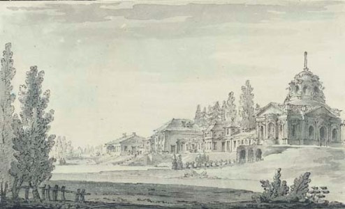 A palace with a domed pavilion in an extensive park, perhaps Sheremet'evo
