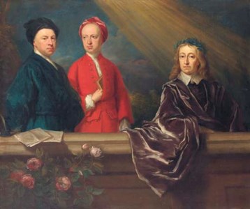 Group portrait of the artist and his son, Jonathan, with John Milton, three-quarter-length, on a balcony
