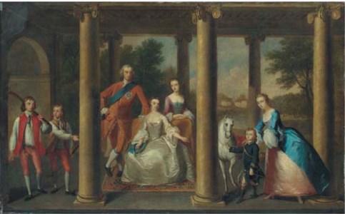 Portrait of the family of the 3rd Duke of Marlborough, a landscape beyond