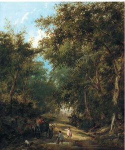 Children filling a water wagon, traditionally identified as a lane near Sevenoaks
