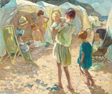 By the beach tents, summer