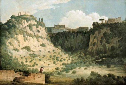 View of the Temple of Diana, Nemi, with a shepherd in the foreground