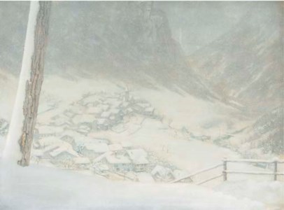 A snowy alpine village