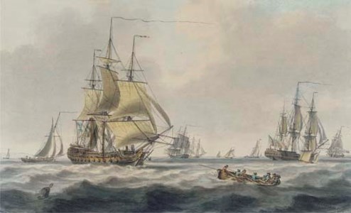 Royal Naval frigates and other shipping in the Downs