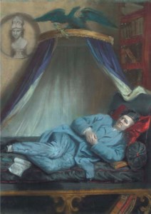 Portrait of John Horne Tooke (1736-1812), small full-length, in a black sleeping hat and blue suit, reclining on a bed