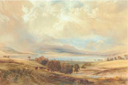 View of Langdale Pikes and Bow Fell, over Windermere, Westmoreland