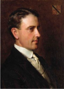 Portrait of a William Muerdie Esq., small quarter-length, in a black coat, a coat-of-arms beyond