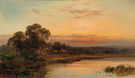 An autumnal sunset on the Thames at Hurley