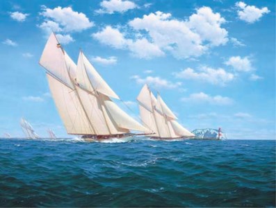 Westward and Adela in close quarters racing off the Needles