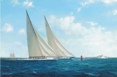 America's Cup, 1937: Ranger and Endeavour (II) neck and neck at the turning mark