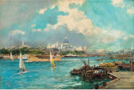 Bustling activity on the Thames before St. Paul's Cathedral