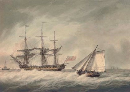 A crowded cutter running out to meet the new arrival